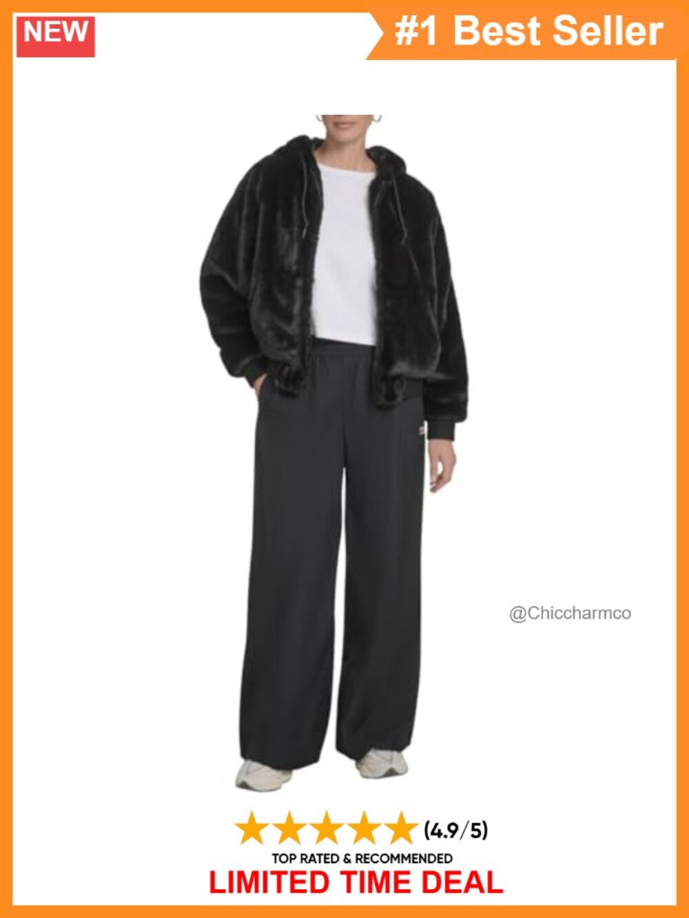 Faux Fur Hooded Bomber Jacket Relaxed Fit Cold Weather Zip